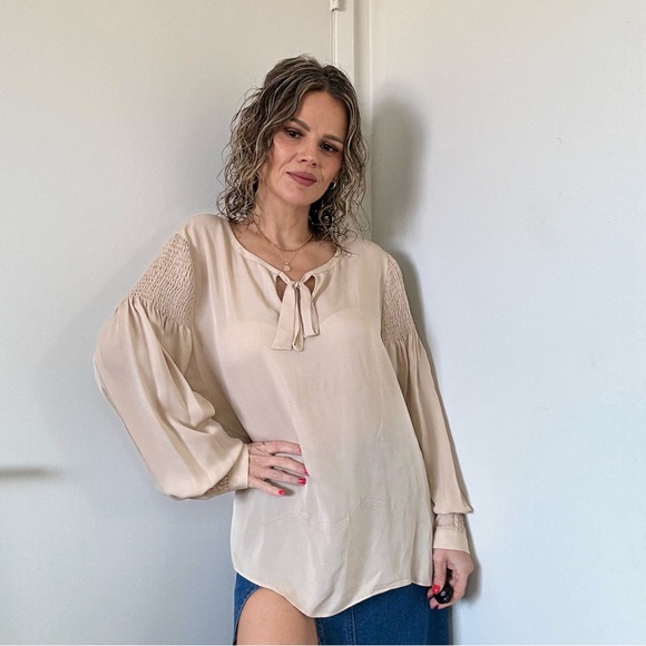 Kobi Halperin Julee Silk Tie-Front Blouse in Champagne - Picture 7 of 14